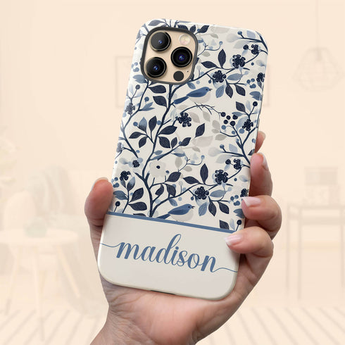 Custom Name Blue Bird & Flower iPhone Case